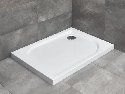 Radaway Delos D aszimetrikus akril jobbos zuhanytálca előlappal 80x75 ajándék szifon, fehér 4D87514-03R