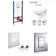   Grohe beépíthető WC-tartály szett króm nyomólappal + Cersanit Arteco perem nélküli fali WC, ülőkével