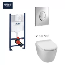 Grohe Rapid SL WC-tartály szett króm nyomólappal és Balneo Luxa Rimless fali WC SoftClose ülőkével– SET-FGR-202511201600