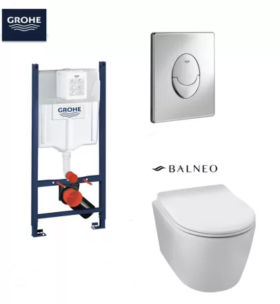 Grohe Rapid SL WC-tartály szett króm nyomólappal és Balneo Luxa Rimless fali WC SoftClose ülőkével– SET-FGR-202511201600