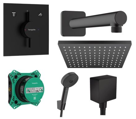 Hansgrohe DouTurn E 2 funkciós zuhanyrendszer csomag egykaros rejtett csapteleppel matt fekete