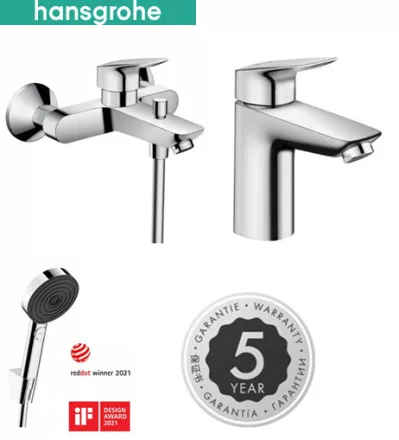 Hansgrohe Logis kád- és mosdócsaptelep szett + Pulsify zuhanyszett, króm