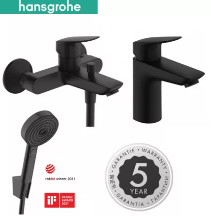 Hansgrohe Logis kád- és mosdócsaptelep szett Pulsify Select zuhanyszettel, matt fekete