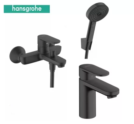 Hansgrohe Vernis Blend kád- és mosdócsaptelep szett Pulsify Select zuhanyszettel, matt fekete