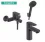 Hansgrohe Vernis Blend kád- és mosdócsaptelep szett Pulsify Select zuhanyszettel, matt fekete