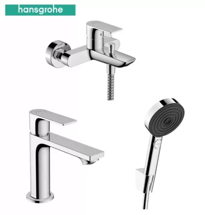 Hansgrohe Rebris E kád- és mosdócsaptelep szett Pulsify Select zuhanyszettel, króm