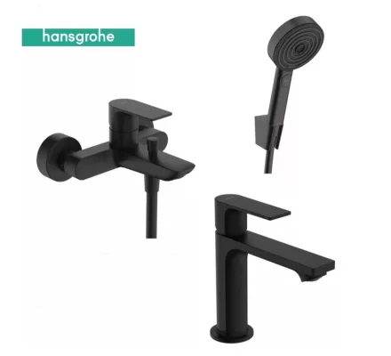 Hansgrohe Rebris E kád- és mosdócsaptelep szett Pulsify Select zuhanyszettel, matt fekete