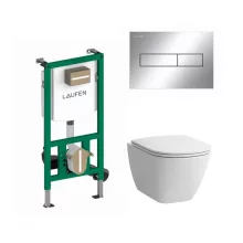   Laufen Ineo falsík alatti tartály szett króm nyomólappal + Laufen Lua fali WC Slim SoftClose ülőkével