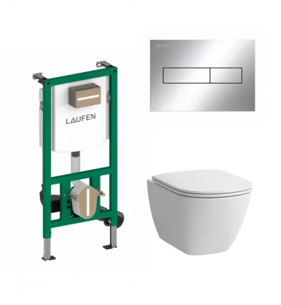 Laufen Ineo falsík alatti tartály szett króm nyomólappal + Laufen Lua fali WC Slim SoftClose ülőkével