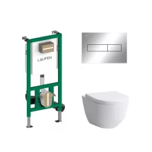   Laufen Ineo falsík alatti tartály szett króm nyomólappal + Laufen Pro fali WC Soft-Close ülőkével
