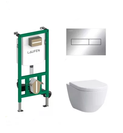 Laufen Ineo falsík alatti tartály szett króm nyomólappal + Laufen Pro fali WC Soft-Close ülőkével