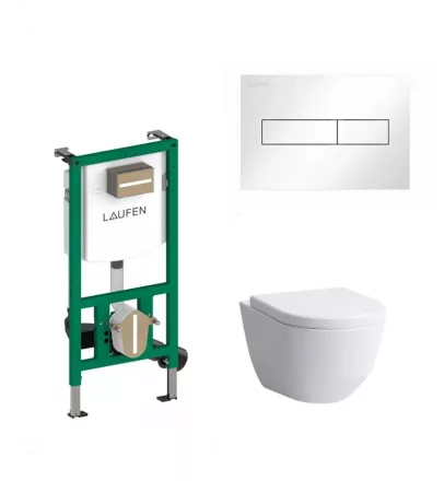 Laufen LIS CW1 tartály szett fehér nyomólappal és Laufen Pro fali WC Soft-Close ülőkével