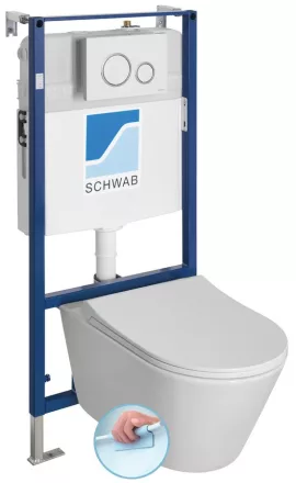 Sapho Avva falsík alatti WC szett perem nélküli fehér WC csészével és fehér/króm nyomólappal.