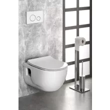 Sapho Brilla falsík alatti WC szett perem nélküli fehér WC csészével és fehér/króm nyomólappal.