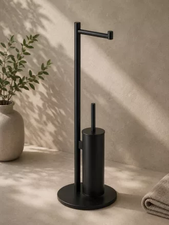 Bemeta Dark álló WC kefe és WC papír tartó 250x730 mm, fekete kivitelben.