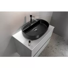   Sapho Isvea Infinity pultra szerelhető kerámia mosdó 60x40 egy nyitott csaplyukkal, matt fekete 10NF65060-2N