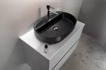 Sapho Isvea Infinity pultra szerelhető kerámia mosdó 60x40 egy nyitott csaplyukkal, matt fekete 10NF65060-2N