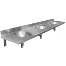   Nofer inox pult három süllyesztett mosdóval 180x25,4x55 cm, matt rozsdamentes acél 13071.3.S