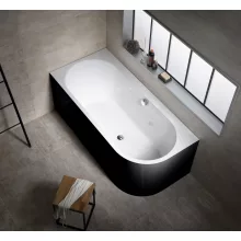   Polysan Astra L Monolith balos sarokhoz illeszthető asszimetrikus kád 160x75 cm fekete/fehér 33611MB