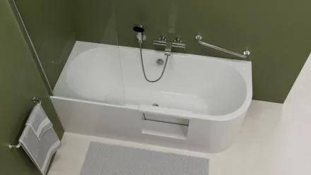 Polysan Portas falhoz illeszthető kád 180x75 cm méretben, balos kivitel, kádbelépő ajtóval és fehér színben.
