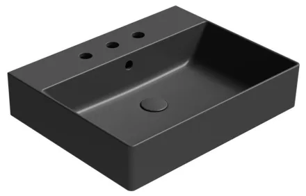 Sapho GSI Kube X kerámia mosdó 60x47 cm 3 csaplyukkal és csiszolt alsó élekkel, matt fekete kivitelben