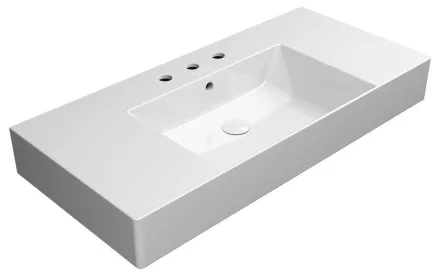 Sapho GSI Kube X kerámia mosdó 3 csaplyukkal 100x47 cm pakoló felülettel és Extraglaze felülettel, fehér kivitelben