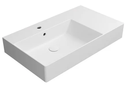 Sapho GSI Kube X kerámia mosdó 80x47 cm csaplyukkal és túlfolyóval, balos/matt fehér