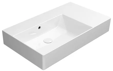 Sapho GSI Kube X kerámia mosdó túlfolyóval 80x47 cm csiszolt alsó élekkel és Extraglaze bevonattal, balos/fehér kivitelben