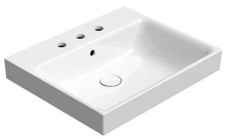 Sapho GSI Nubes kerámia mosdó 60x50 cm csiszolt alsó élekkel, 3 csaplyukkal és túlfolyóval, ExtraGlaze bevonattal, fehér kivitelben.