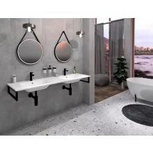   Sapho Areca öntött márvány dupla mosdó 161x52 cm 2 csaplyukkal és túlfolyóval, fehér AC161