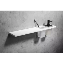   Sapho ABELINE rockstone polc 500x12x100 mm pohárral és szappanadagolóval, matt fehér / fekete AE502-0101-03