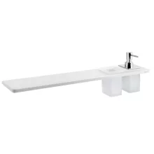   Sapho ABELINE rockstone polc 600x12x100 mm pohárral és szappanadagolóval, matt fehér / króm AE602-0101-02