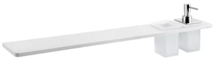 Sapho ABELINE rockstone polc 800x12x100 mm pohárral és szappanadagolóval, matt fehér / króm AE802-0101-02
