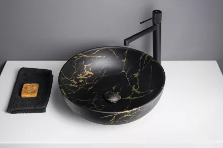Sapho Rondane pultra szerelhető kerámia mosdó 40x14 cm, portoro márvány kivitelben