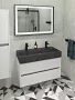 Sapho Quadrado beton mosdó Click-Clack lefolyóval 96x44 cm, két csapfurattal, szürke gránit AR473