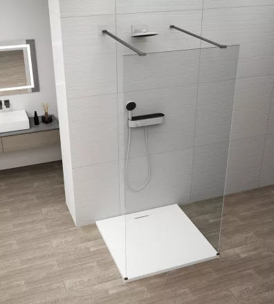 Polysan ESCA szabadon álló Walk-in zuhanyfal átlátszó üveggel 1400x2100 mm, matt fekete ES1014-06