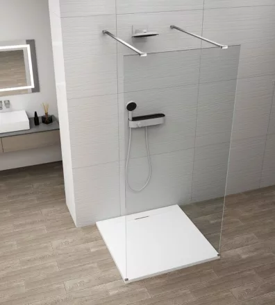 Polysan Esca szabadon álló Walk in zuhanyfal átlátszó üveggel 1500x2100 mm króm kivitelben