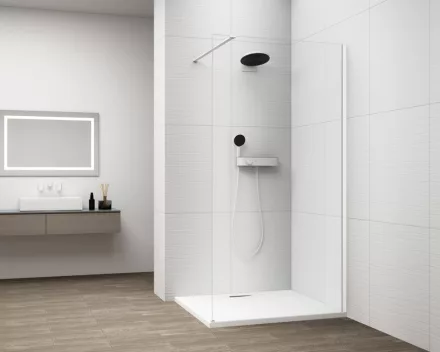 Polysan Esca Walk-in zuhanyfal átlátszó üveggel 900x2100 mm, matt fehér profillal.