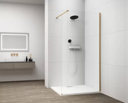 Polysan Esca Walk-in zuhanyfal átlátszó üveggel 900x2100 mm, matt arany profillal.
