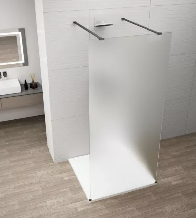 Polysan Esca szabadon álló Walk-in zuhanyfal matt üveggel 1000x2100 mm, matt fekete profillal.