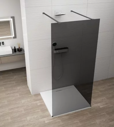 Polysan Esca szabadon álló Walk-in zuhanyfal sötétített üveggel 1000x2100 mm, matt fekete profillal.