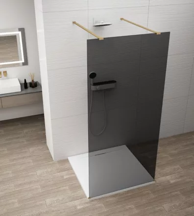 Polysan Esca szabadon álló Walk-in zuhanyfal sötétített üveggel 1000x2100 mm, matt arany profillal.