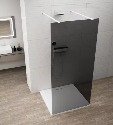 Polysan Esca szabadon álló Walk-in zuhanyfal sötétített üveggel 1100x2100 mm, matt fehér profillal.