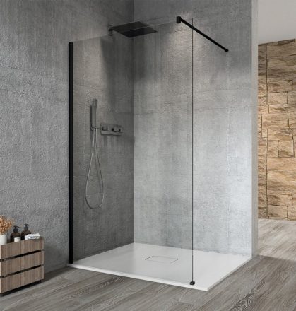 Sapho Gelco Vario Walk-In fix zuhanyfal 130x200 cm átlátszó üveg, merevítő nélkül, matt fekete GX1213GX1014
