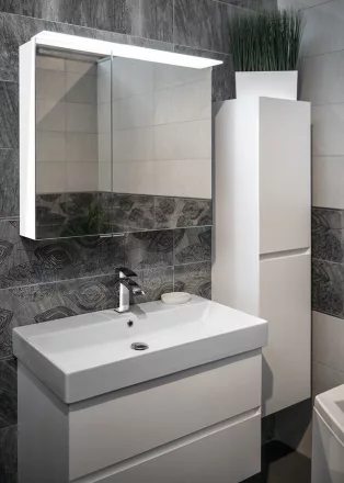 Sapho Linex tükrös szekrény LED világítással 80x70x15 cm, fényes fehér kivitelben