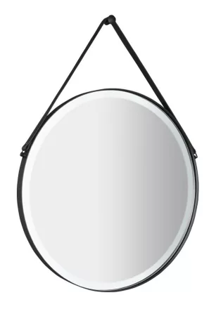Sapho Orbiter matt fekete kerek tükör 60 cm, LED világítással és akasztóval ORL060