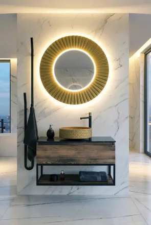 Sapho Pride keretes LED tükör 90 cm arany kerettel.