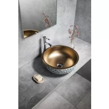   Sapho Priori kerek kermáia mosdó 41 cm, réz / kék virágmintás PI037