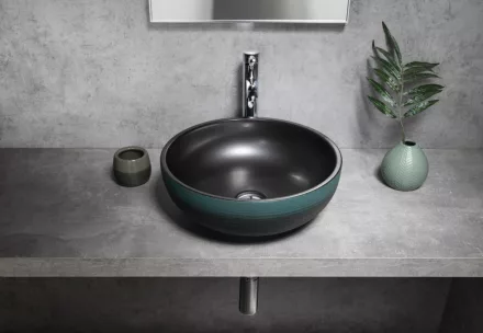 Sapho Priori kerek kerámia mosdó 41 cm, fekete / zöld PI039