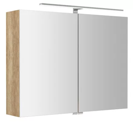 Sapho Riwa két ajtós tükrös szekrény LED világítással 81x70x17cm, alabama tölgy RIW080-0022